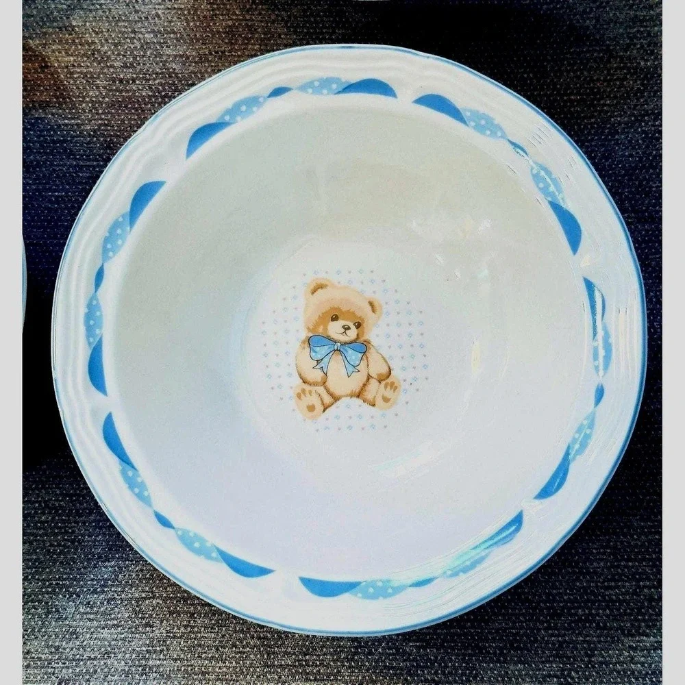 Vintage Tienshan Teddy Bear Bowl Blue Hearts Children's Cereal Soup Bowl